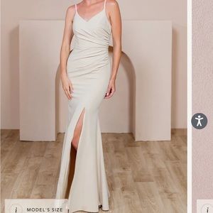 Revelry taupe crepe Rory dress